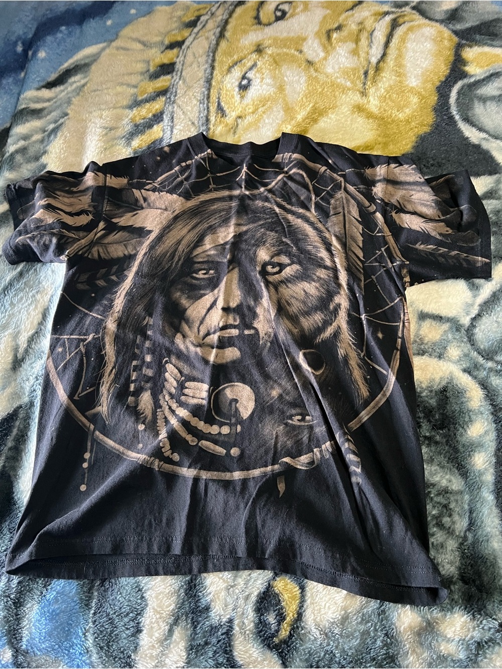Liquid Blue Black and Tan Native Spirit Wolf Short Sleeve Tee